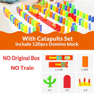 Automatic Domino Brick Laying Toy Train Car with sound light Elevator Springboard Bridge Catapult dominoes Set gift for Children