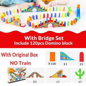 Automatic Domino Brick Laying Toy Train Car with sound light Elevator Springboard Bridge Catapult dominoes Set gift for Children