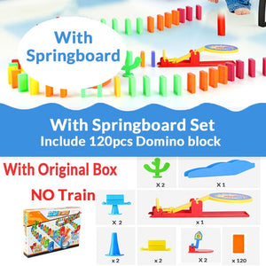 Automatic Domino Brick Laying Toy Train Car with sound light Elevator Springboard Bridge Catapult dominoes Set gift for Children